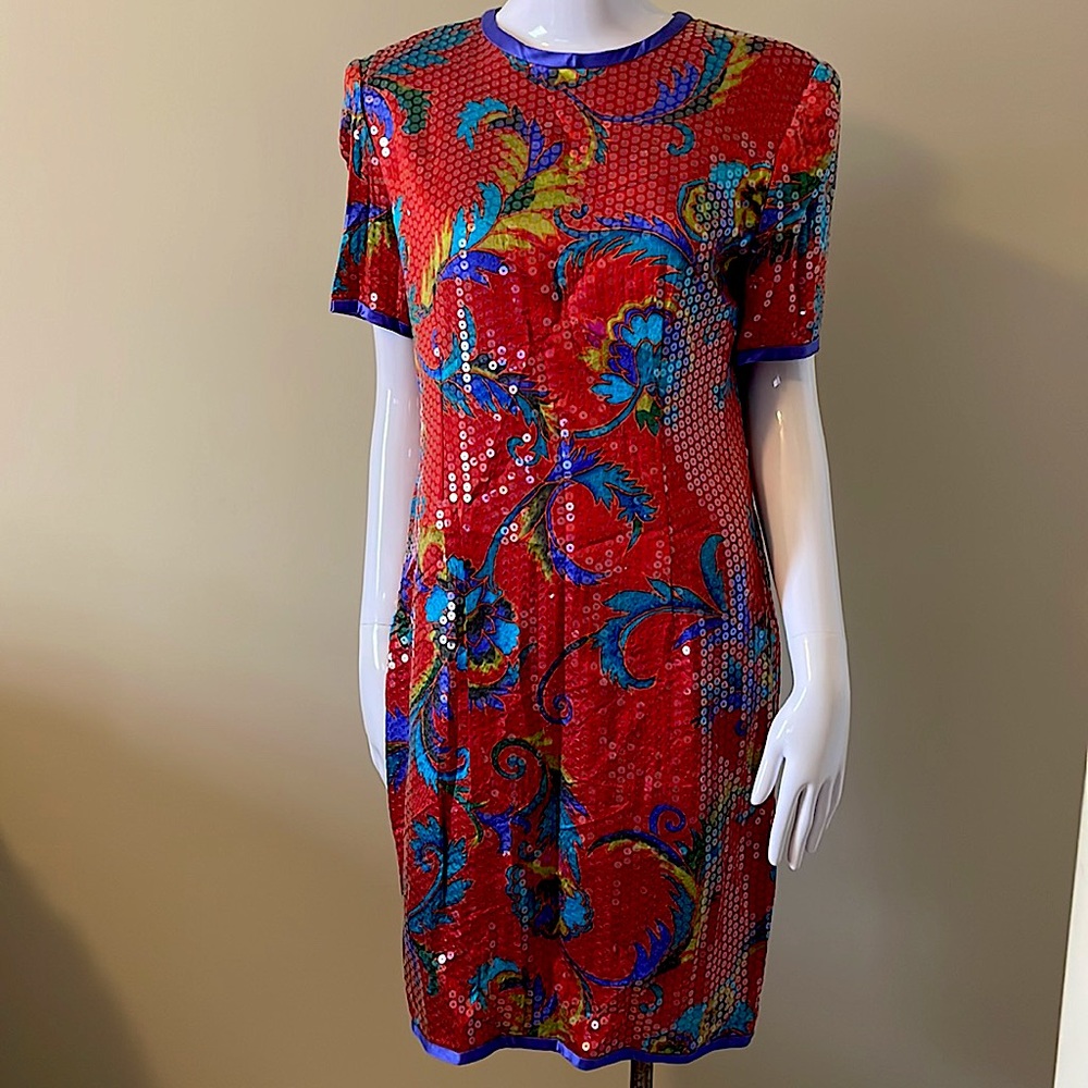 Vintage 1980’s  A.J Bari Gorgeous sequin & silk cocktail dress.